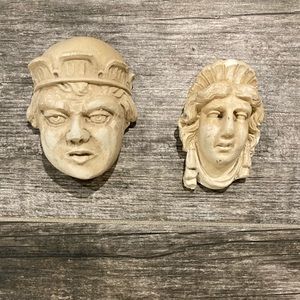 Vintage romanesque woman & male small wall sculptures